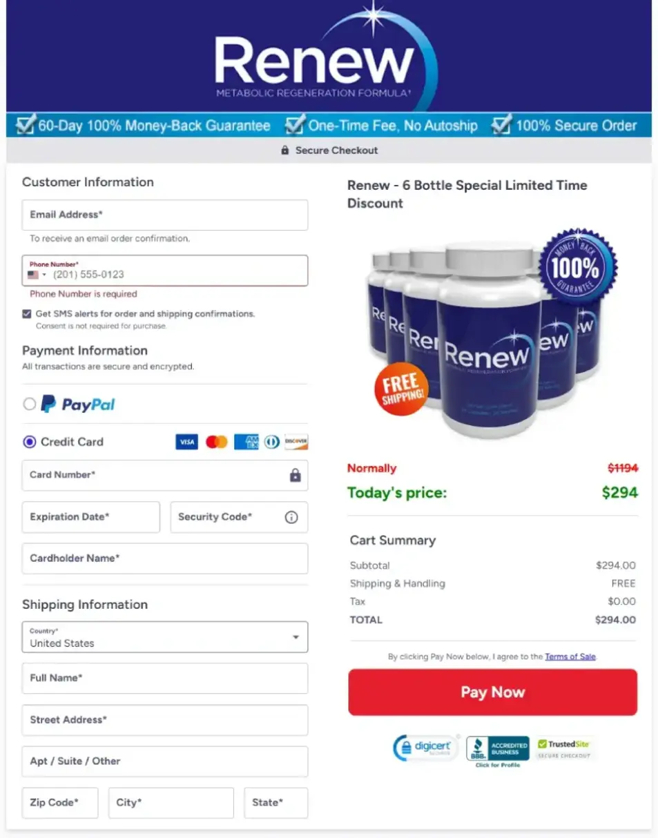 Secure payment options for Renew